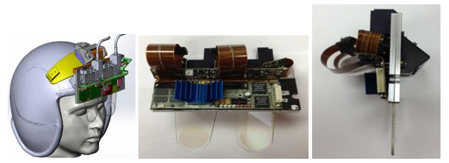 This prototype for the HoloEye helmet-mounted display clearly shows the flex PCBs used to drive the high-resolution images required of a modern avionics helmet-mounted display.