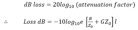 Attenuation or signal loss factor in dBs