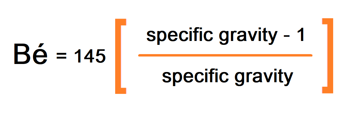 Equation for calculating Baumé (Bé) value