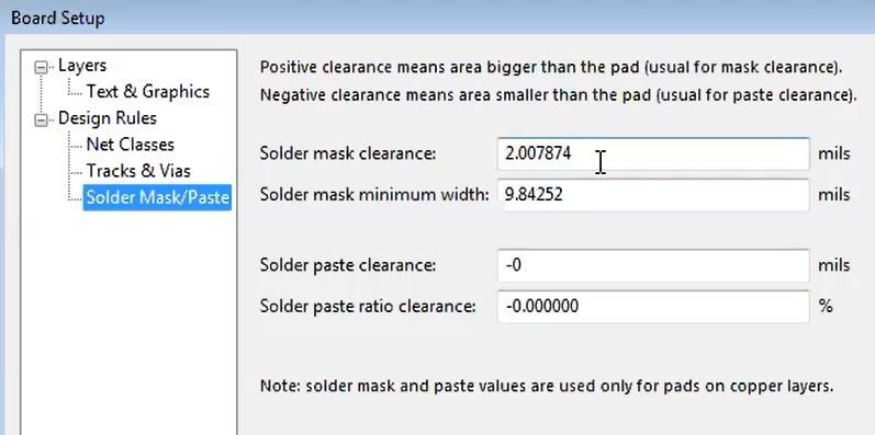 Set up Solder Mask and Clearance Design Rules in KiCad