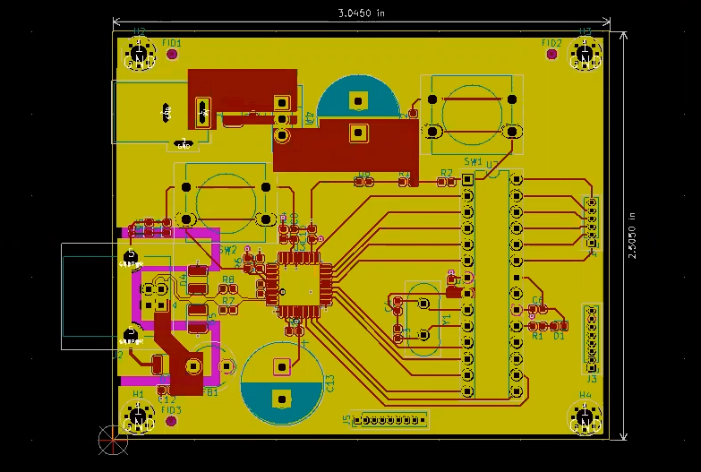 Complete routed circuit in kicad