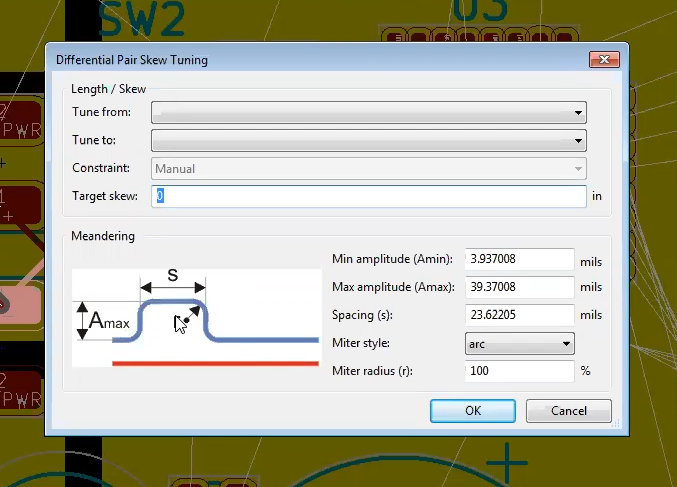 How to do differential skew tuning in kicad