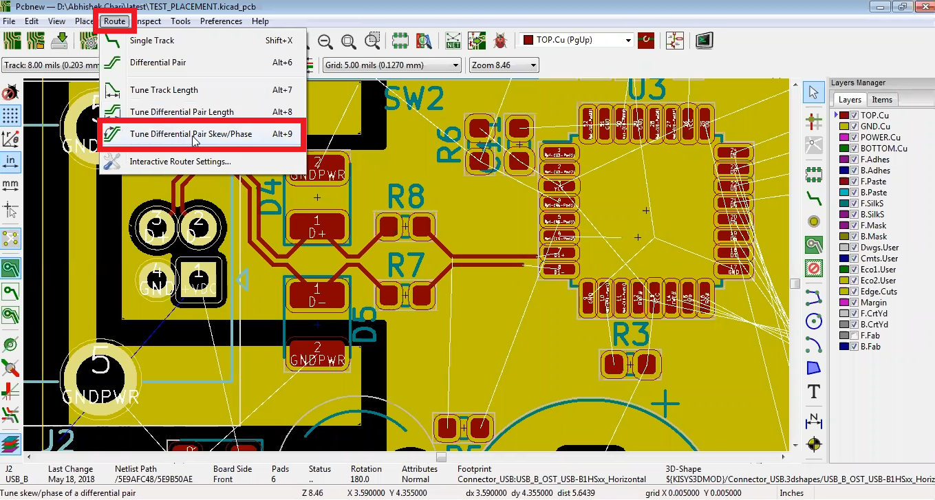 How to do differential pair length tuning in Kicad