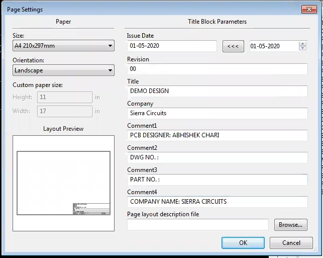 Page settings in kicad