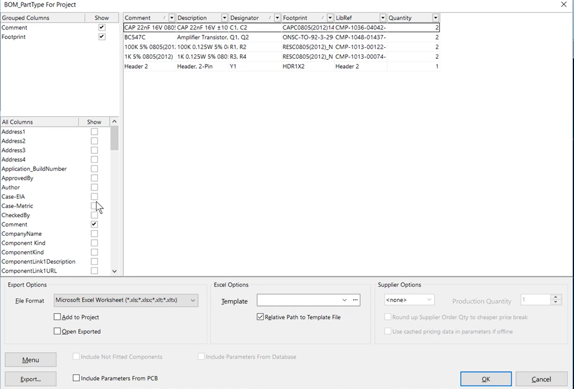 how to configure bom settings in altium