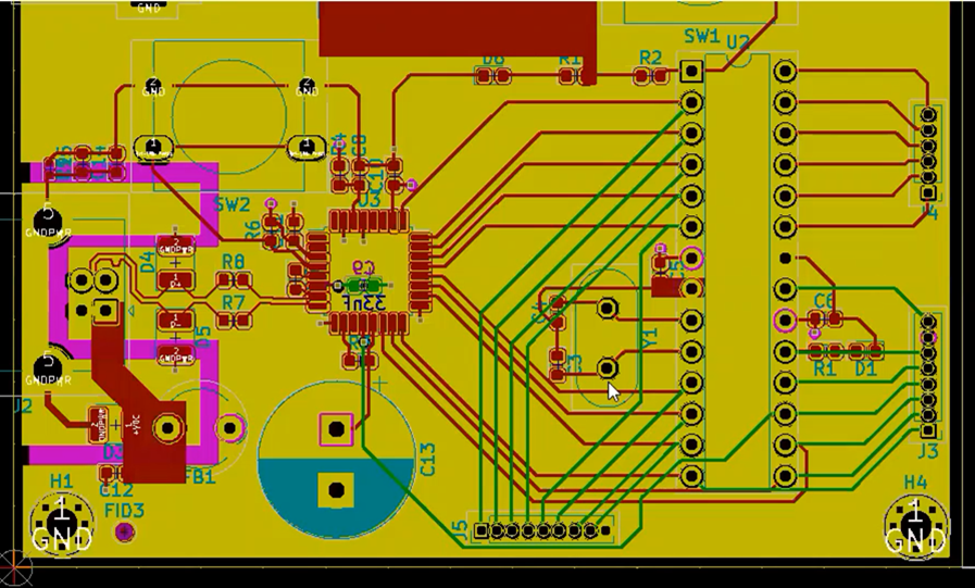 KiCad Bottom Layers designated in Green