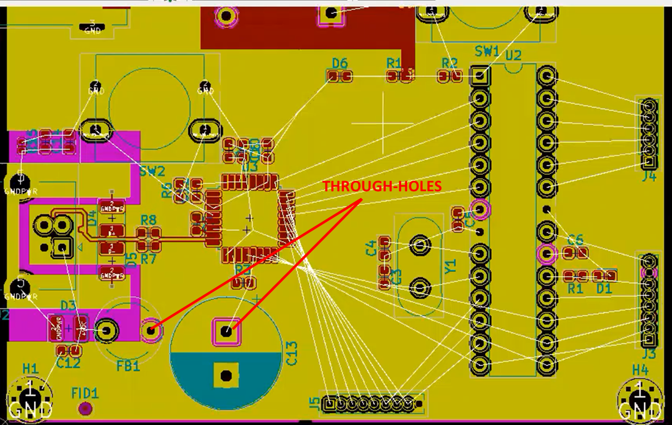 FB1 and C13 connected with through-holes