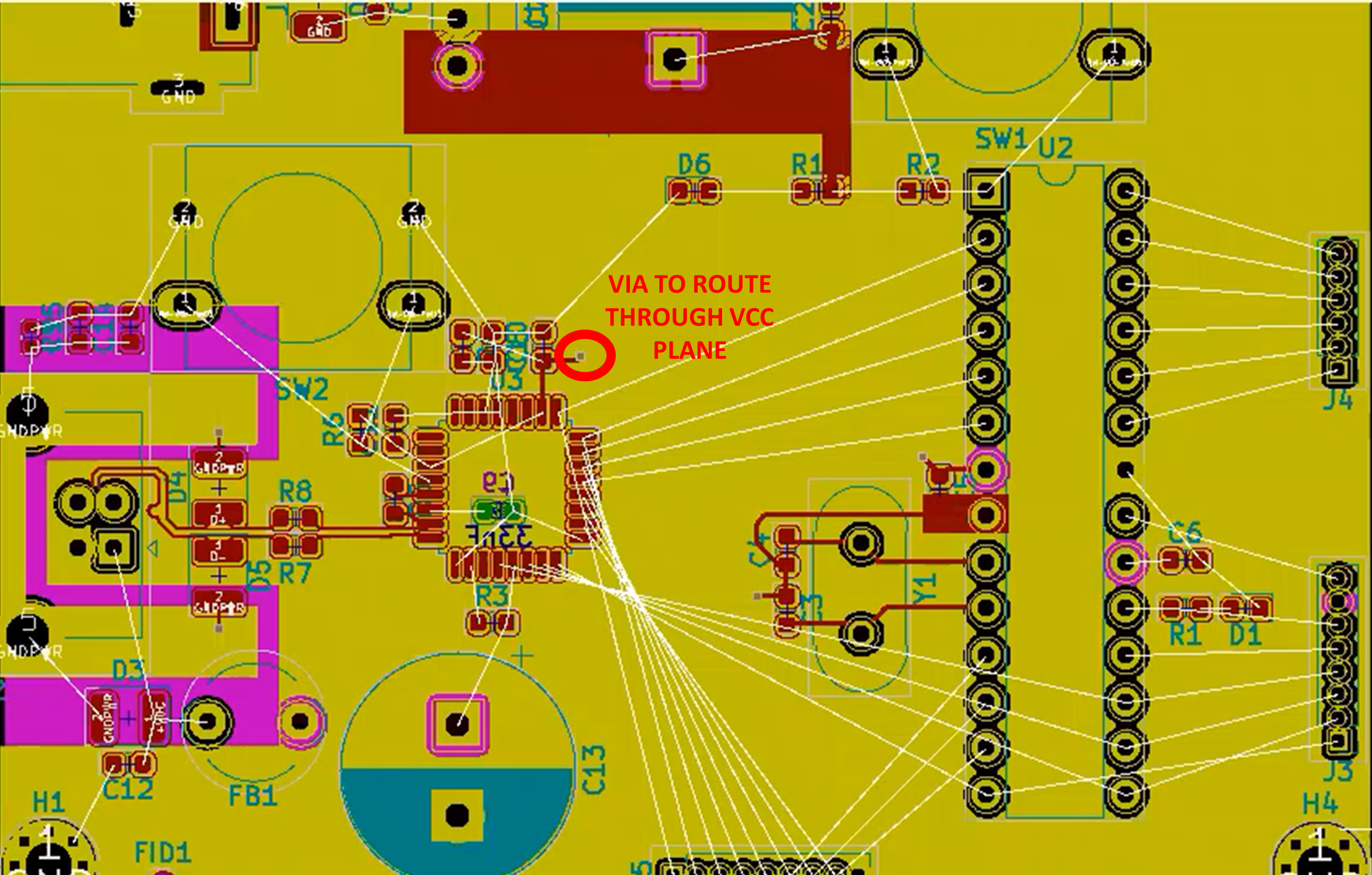 KiCad Via to Route through VCC Plane