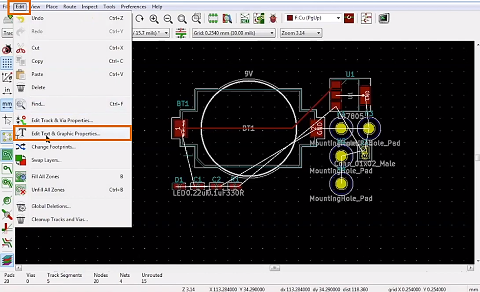 KiCad Board Setup Edit Text and Graphic Properties