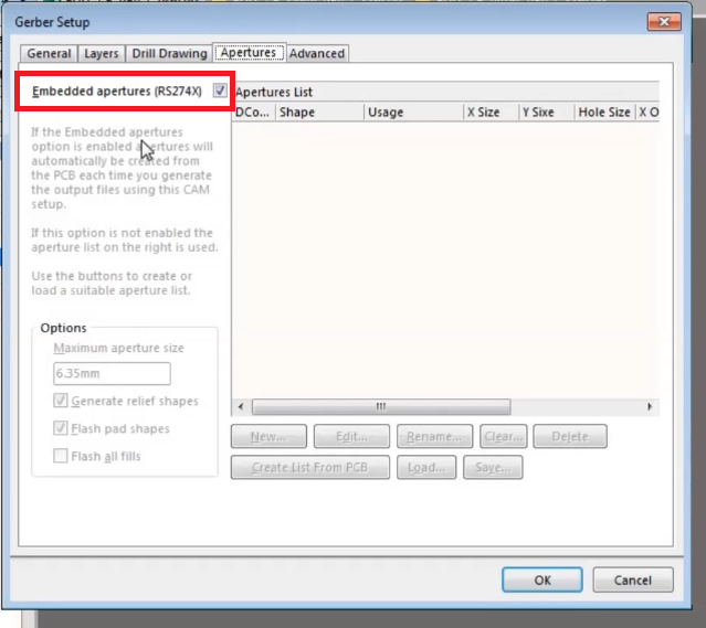 How to configure apertures tab in altium