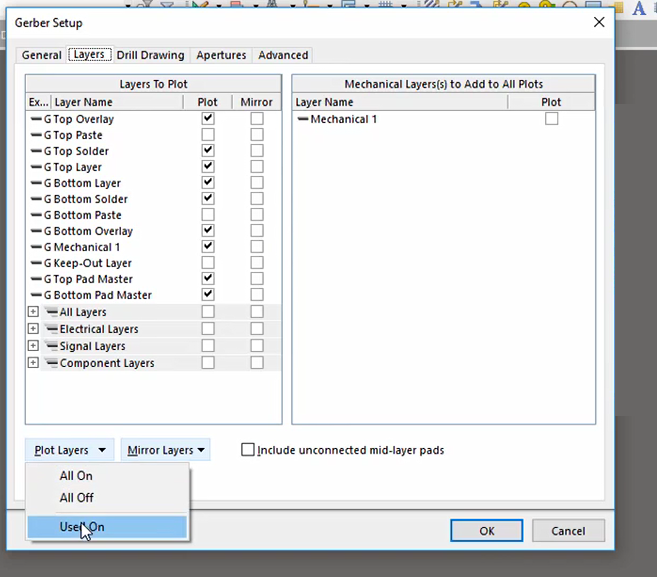 How to do layer tab setting to export gerber in altium