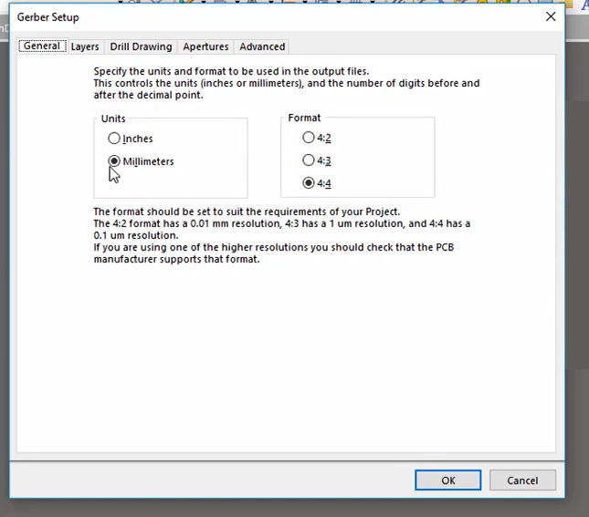 How to do general tab setting to export gerber in altium