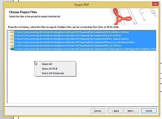 How to choose project files export pdf in altium