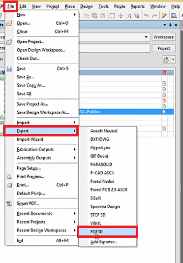 how to export 3D pdf in altium