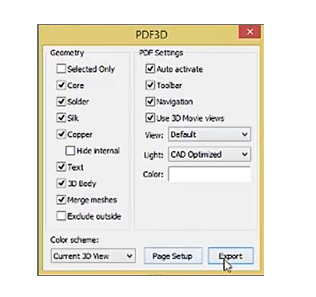 Settings to export pdf 3D in altium