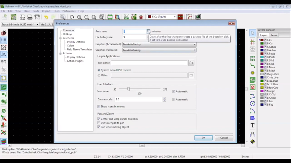 KiCad Selecting Autosave frequency