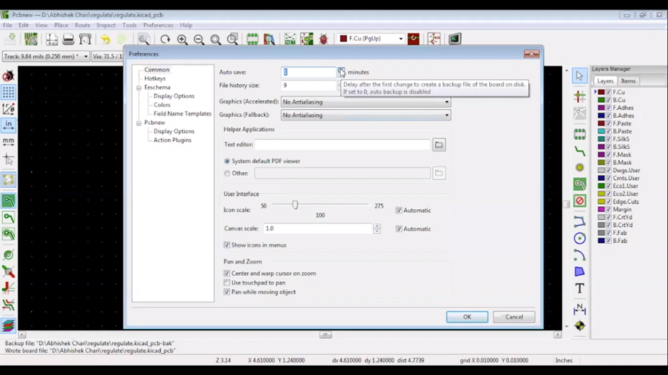 KiCad Selecting Autosave frequency 