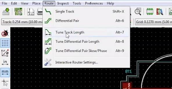 KiCad Route Button Tune Track length option