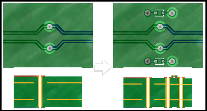 Stitching capacitor for changing reference planes