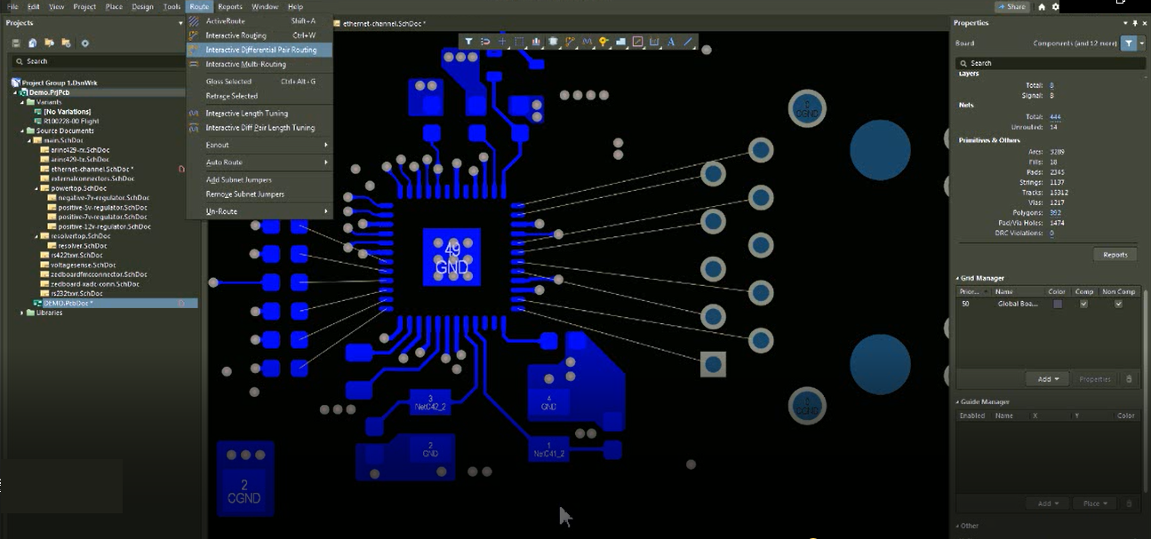 Interactive differential pair routing in Altium