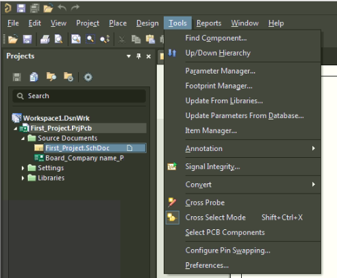 PCB layout steps to activate cross select mode