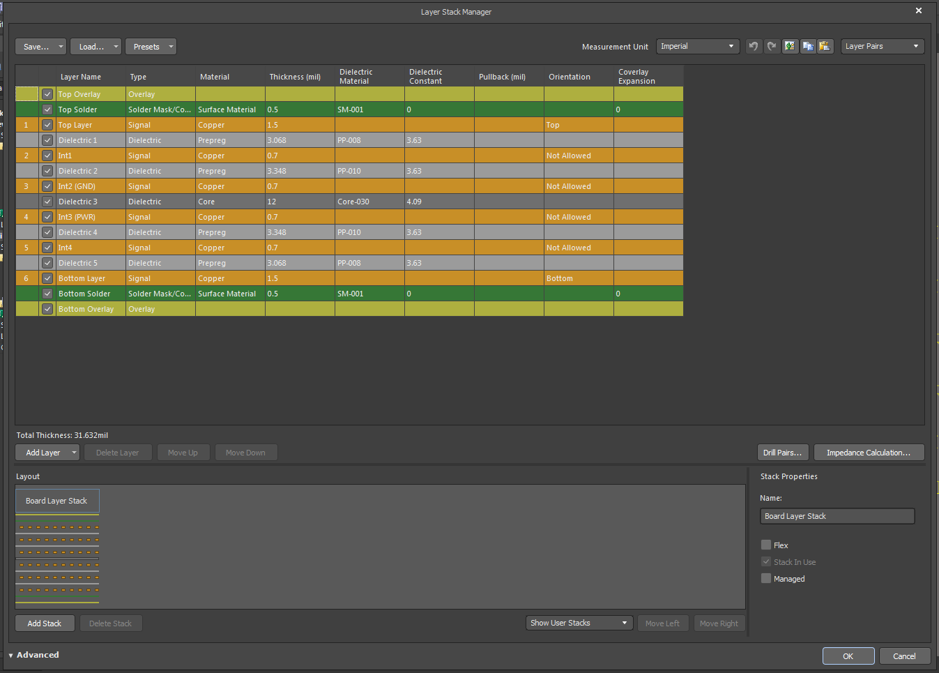 PCB stackup manager tool