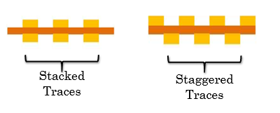 Stacked and staggered traces in flex PCB