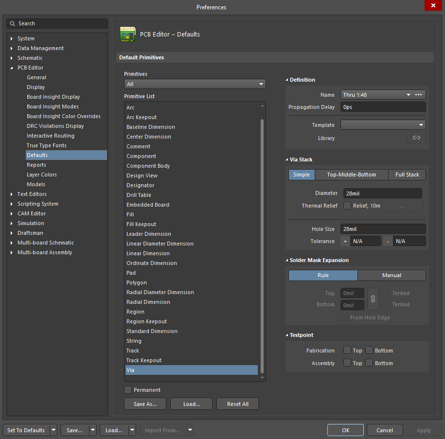 Pre placement settings for via design