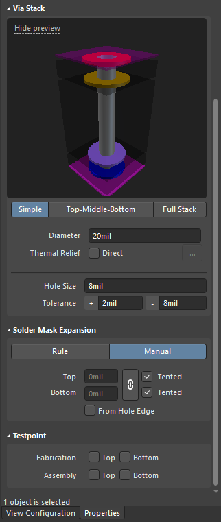 Post placement settings for via design