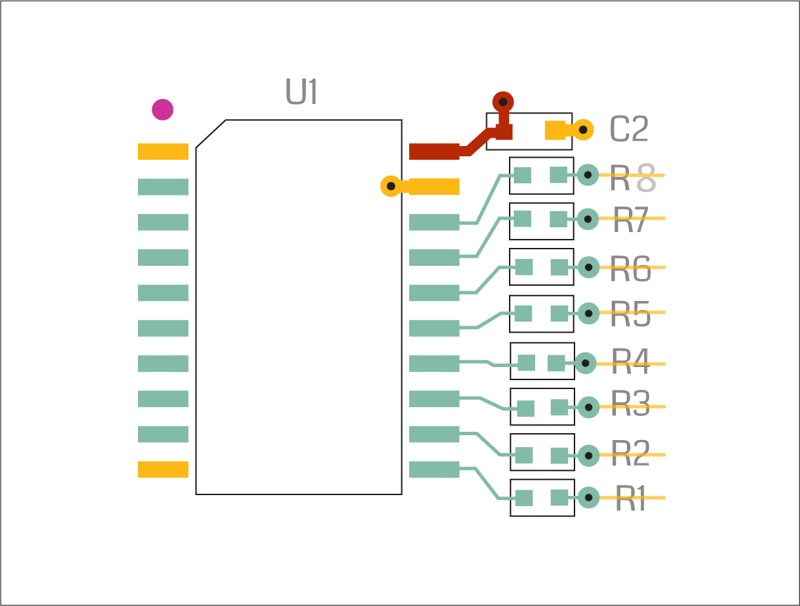 Alternate routing of capacitors.