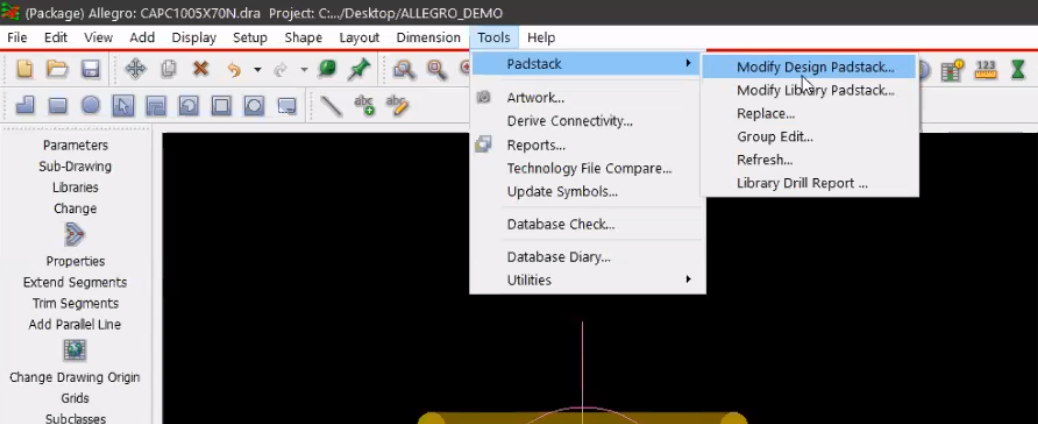 Modifying pad stack in Allegro for PCB footprint creation