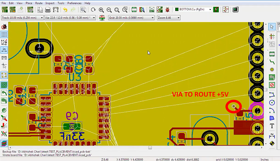 KiCad Via to route +5V