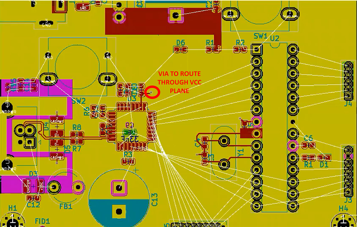 VIA TO-ROUTE THROUGH VCC PLANE