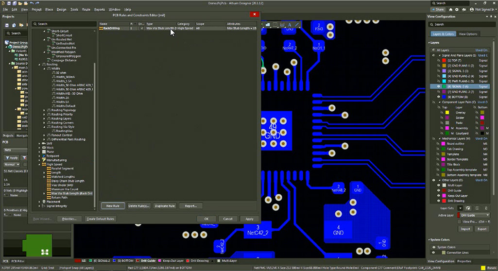 Adding PCB back drilling rule