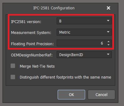 Launch the IPC-2581 Configuration window in Altium Designer