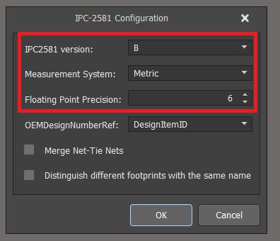 Launch the IPC-2581 Configuration window in Altium Designer