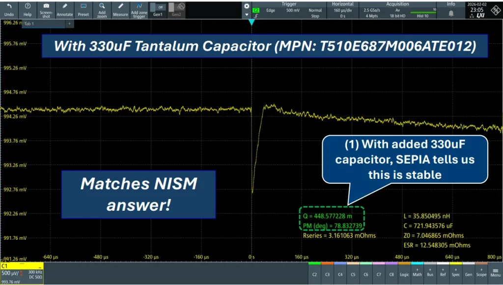 Stable VRM operation after adding 330 µF capacitor sepia-response-on-ltm4637.webp